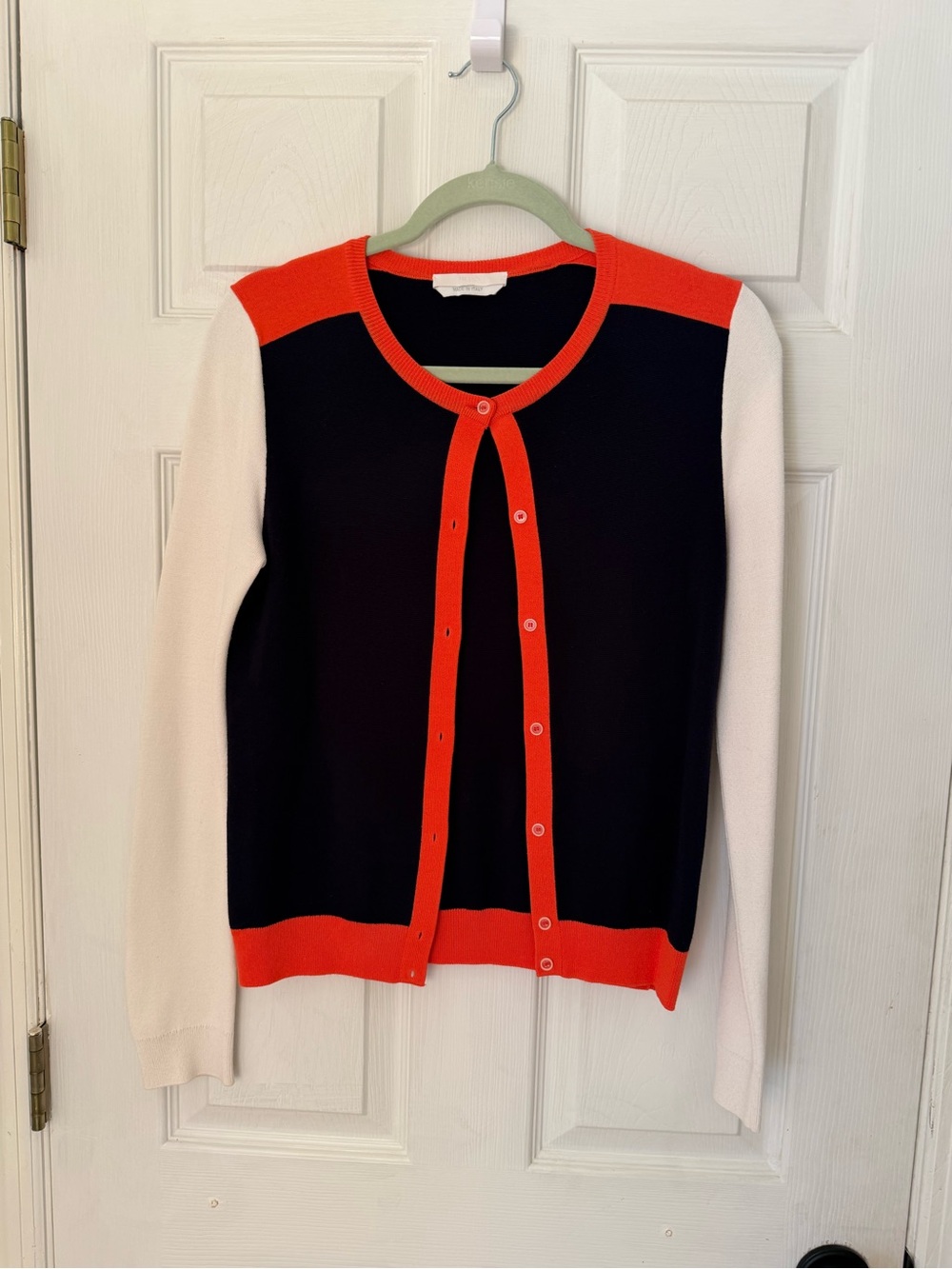 Hugo Boss Made in Italy Colorblock Cardigan - navy, orange, white. Size XS
